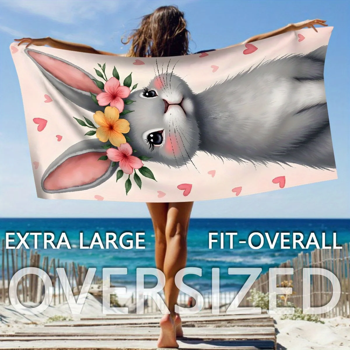 

1 beach towel, summer beach towel, easter home decor, easter bunny, eggs, microfiber
