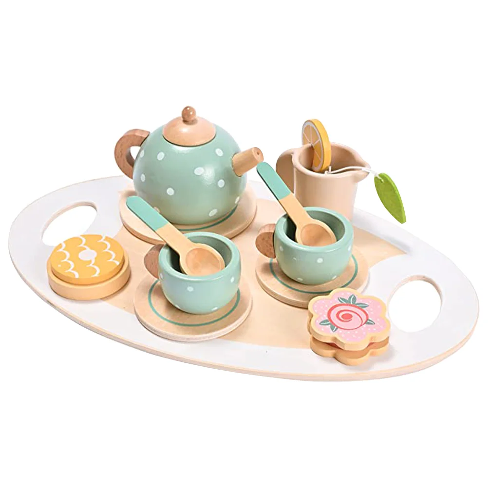 Tea Set Toys Simulate Teaware Kids Mini House Props Miniature Ceramic Tableware Decoration Wooden Toddler
