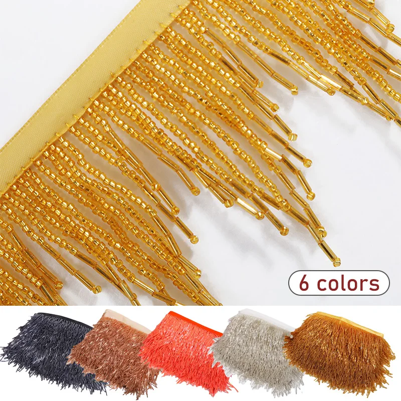 Image of 2/1 Yards Gold-Silber Kristallanhänger Perlenfransen Spitze Strass Quaste DIY Kleidung Stoff Zubehör Vorhang Lampenbesatz