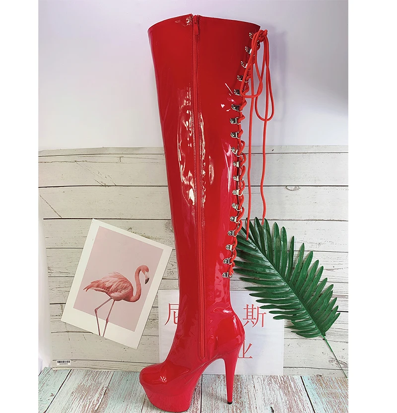 LAIJIANJINXIA Night Club Party Queen Boots Over The Knee Boots High Heels Women Boots Sexy Plus Size 46 Thin Heels Shoes A-034