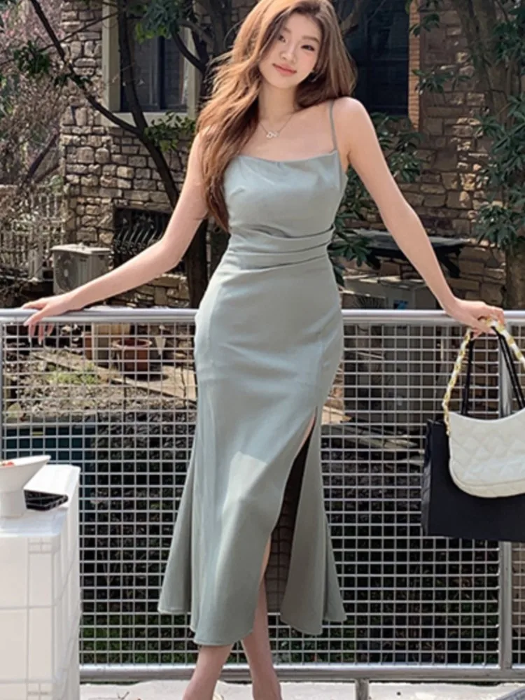 

Women Summer Sexy Satin Strap Backless Silk Strap Dress 2025 Invitada Boda Vestidos Cerimonia para Casamentos Robe New