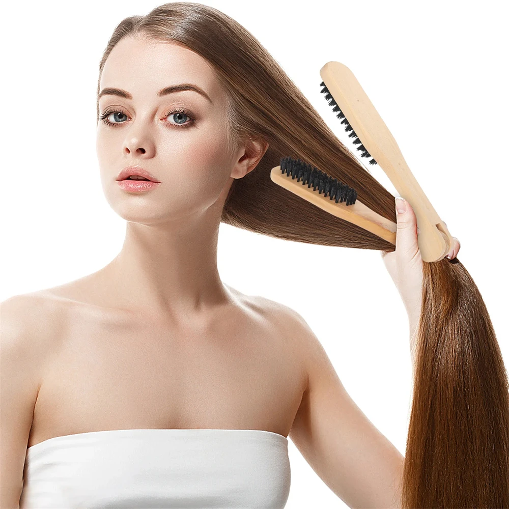 1 قطعة مقبض الخشب مكافحة ساكنة فرشاة فرد الشعر الخشن فرد مشط لأداة تصفيف الشعر ذات المظهر الطبيعي السلس فرشاة مزدوجة #3