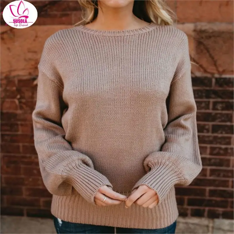 SUSOLA Lady SpringFall Trend Women Sweaters New Sexy Open-back Cut Out Sweater Bow Spot Sweater Women Pullover And Jumpers Oneck