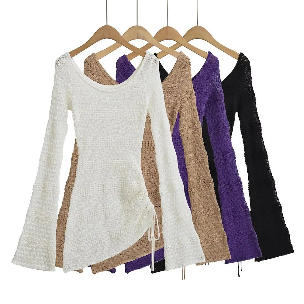 

YPFF женская приталенная трикотажная блузка с длинными рукавами и полым рогом, модная нижняя рубашка для осенне-зимнего топа