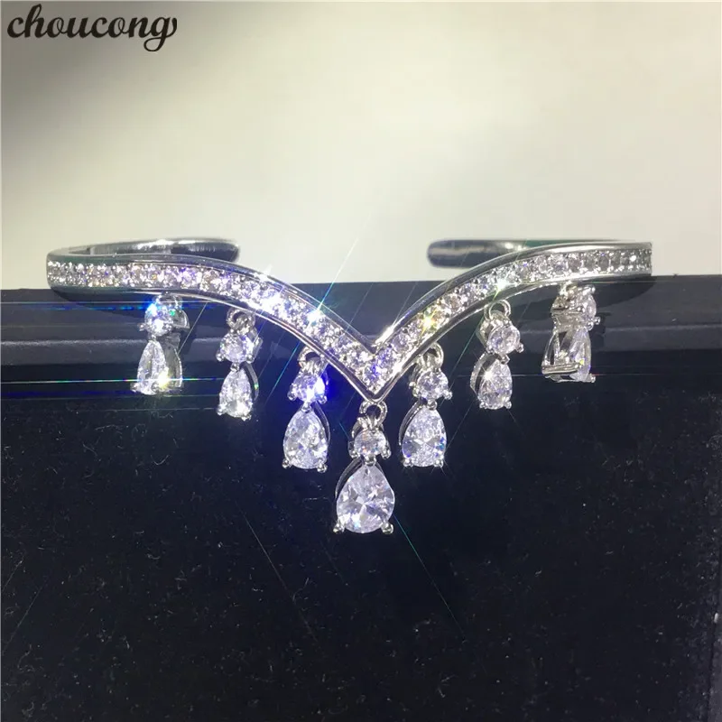 

Choucong браслет с каплями воды, манжета, стерлинговое серебро 925 пробы, AAAAA, циркон, вечерние свадебные браслеты, браслеты для женщин, свадебные украшения