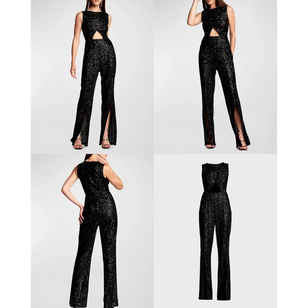 

Women Sexy Sleeveless Sequin Jumpsuit Bodycon Overall Romper Playsuit Spring Summer Black Party Clubwear