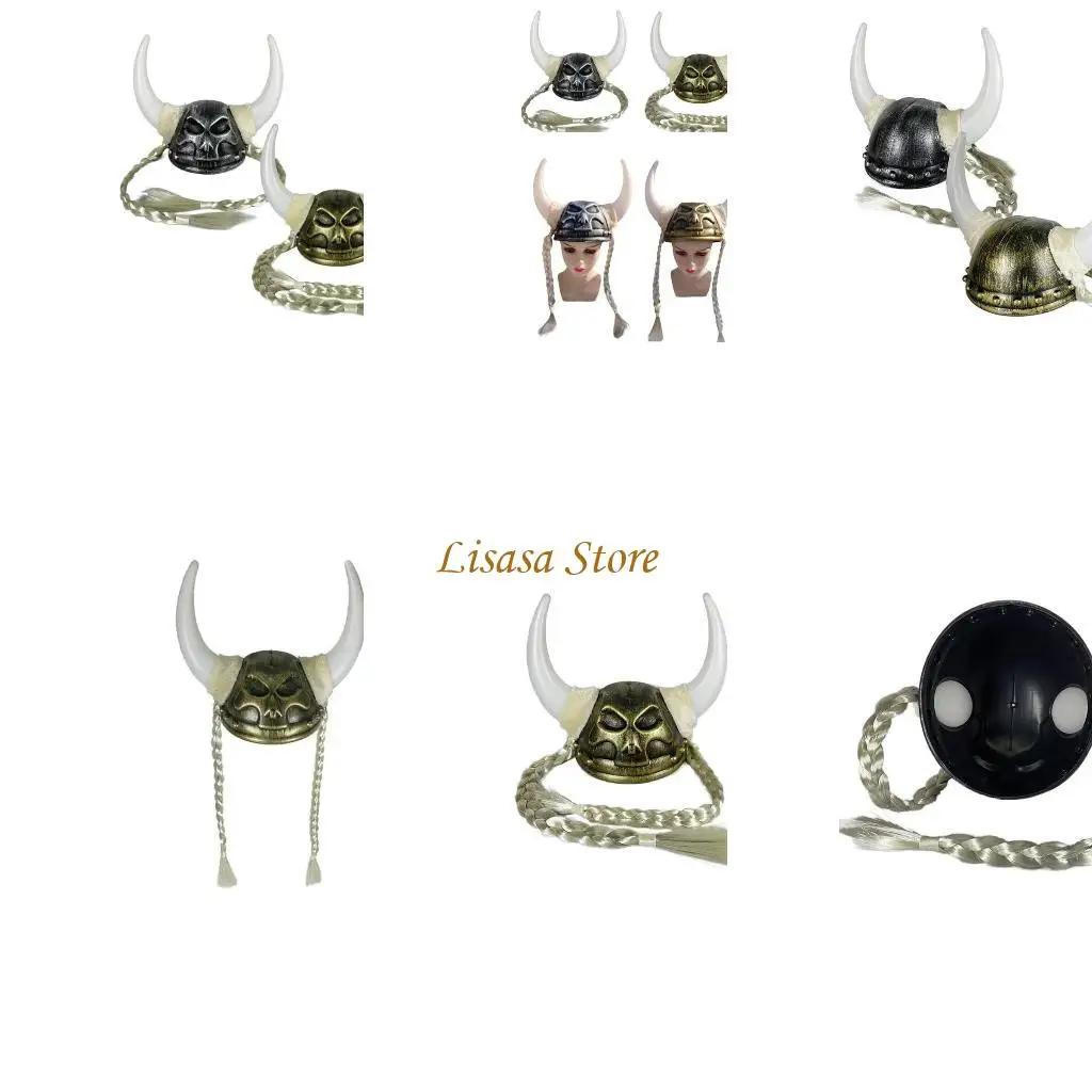 

M6CC Nordic Pirate Horn Knight Hat Braided Antique Helmets Hat Cosplay Party Headwear