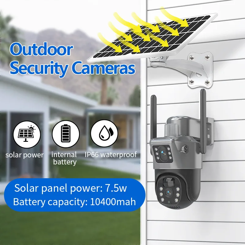 4G Solar Security Camera Outdoor Dual Lens Night Vision Webcam Motion Detect Auto Tracking CCTV Waterproof PTZ Camera V380 Pro