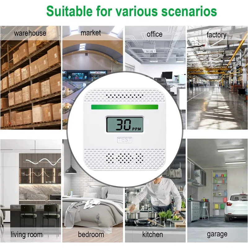 1 pces detectores de monóxido de carbono do alarme do monóxido de carbono com display digital lcd branco para a casa de viagem, alimentado por bateria