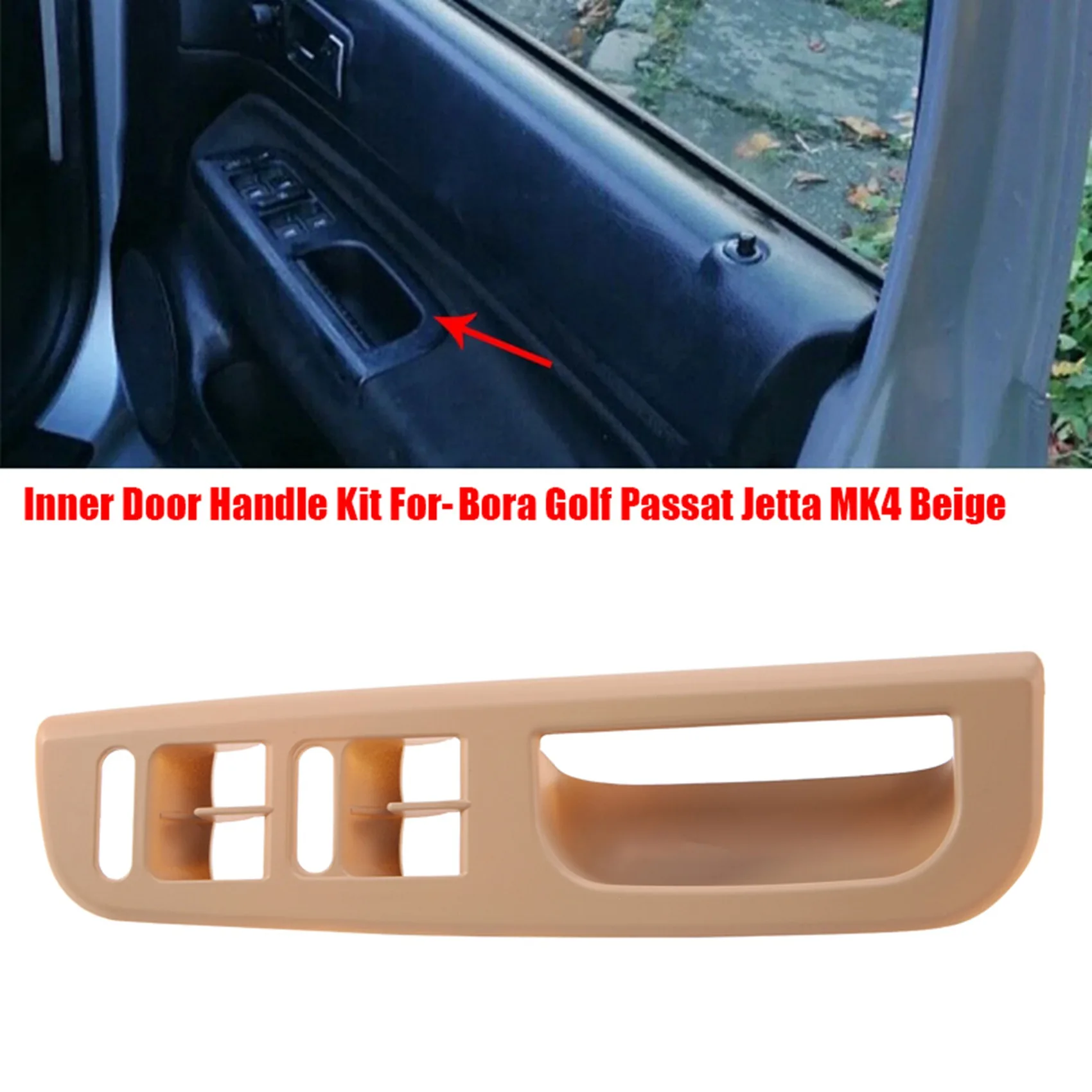 1 Set Inner Door Handle Kit Window Switch Panel Bezel Door Handle Trim for-VW Bora Golf Passat Jetta MK4 Beige