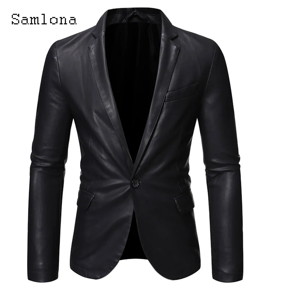 2024 Men's Pu Leather Jackets Single Button Tops Outerwear Black Soft Faux Leather Motorcycle Jacket Men Vintage Basic Coats New