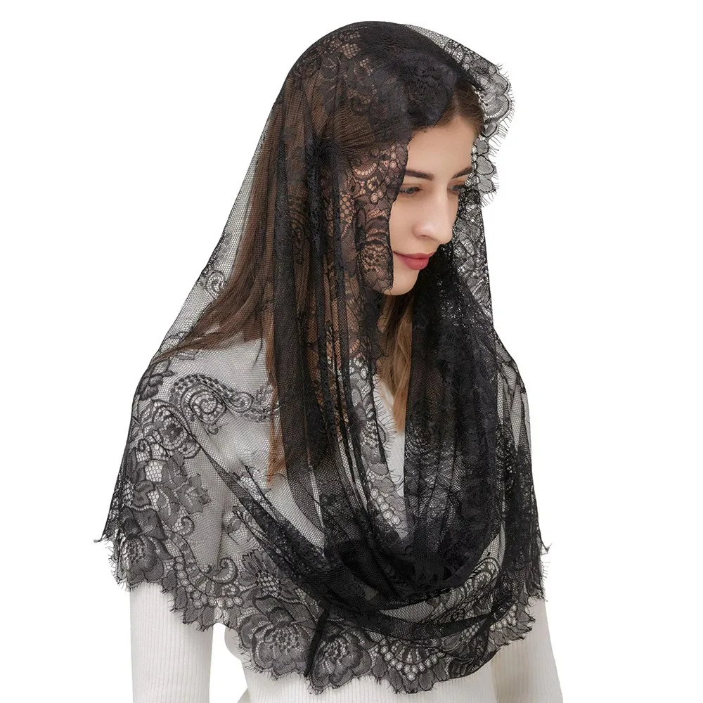 

New Arrival Black White Lace Veil Elegant Latin Mass Bride Mantilla Wedding Spanish Style Head Covering Headdress