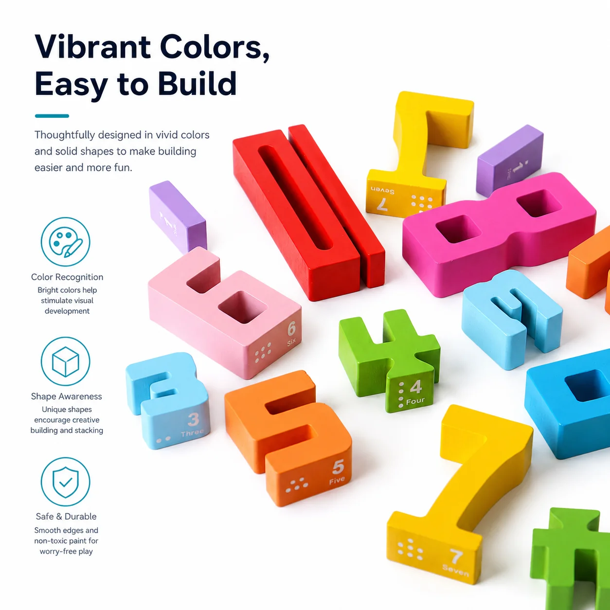 Wooden educational digital blocks, creative puzzles, stacking toys, fun brain-burning, early education topics, Montessori style