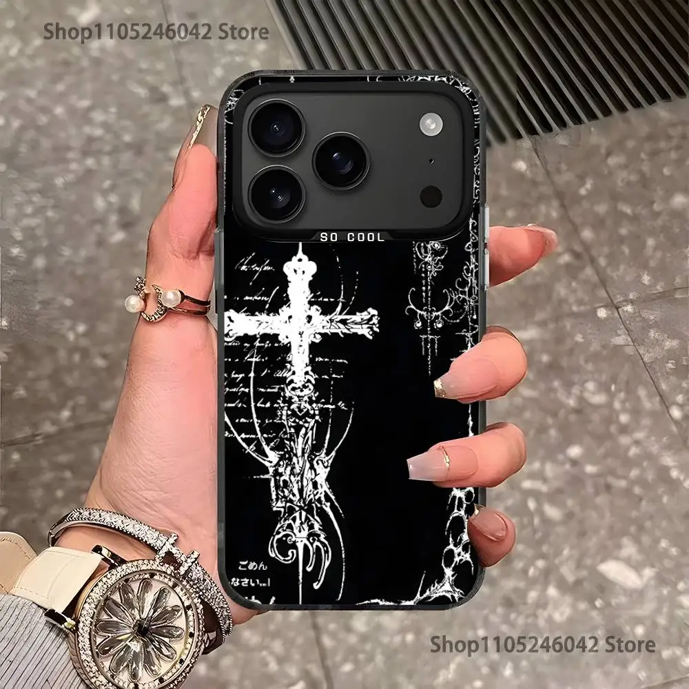 Gótico cyber sigil cruz olhos crânio preto fosco à prova de choque capa de telefone para iphone 17,16,15,14,13,12,11, pro,xs, max, plus, mini