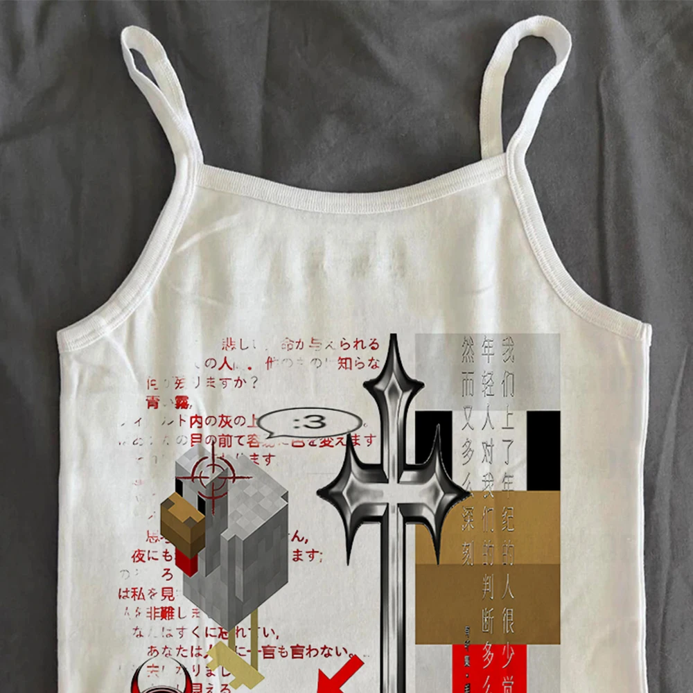 فاسق Y2k الملابس رسالة الجرافيك طباعة الجرونج المحاصيل القمم خمر سليم المحاصيل القمم بروتيل الملابس النسائية تانك لطيف الطفل تيز 2000s #3