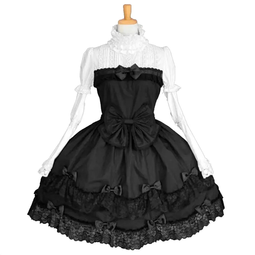 Tailored Lolita Gothic style lace long sleeved pleated stacked dress