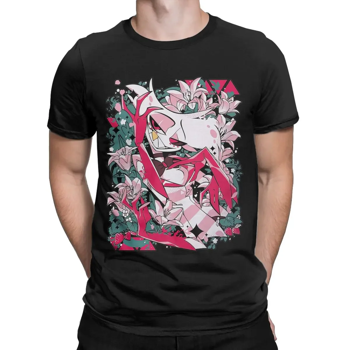 

Fashion Hazbins Hotels Angel Dust Print T-shirt Men's Summer 100% Cotton T-shirt Funny Anime Street O-neck Short Sleeve Top