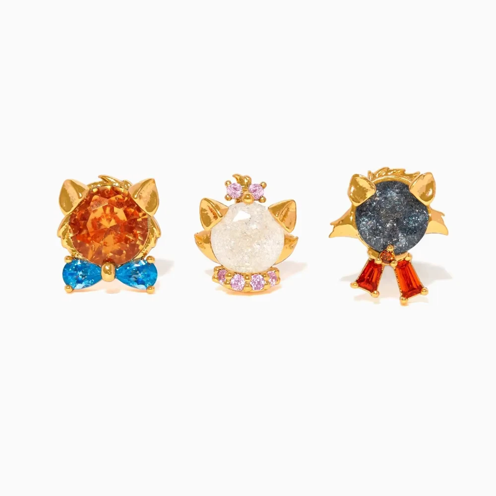 3pcs/set Multicolor Cubic Zircon Cartoon Cat Stud Earrings Set Gold Plated Women Girls Gift Jewelry