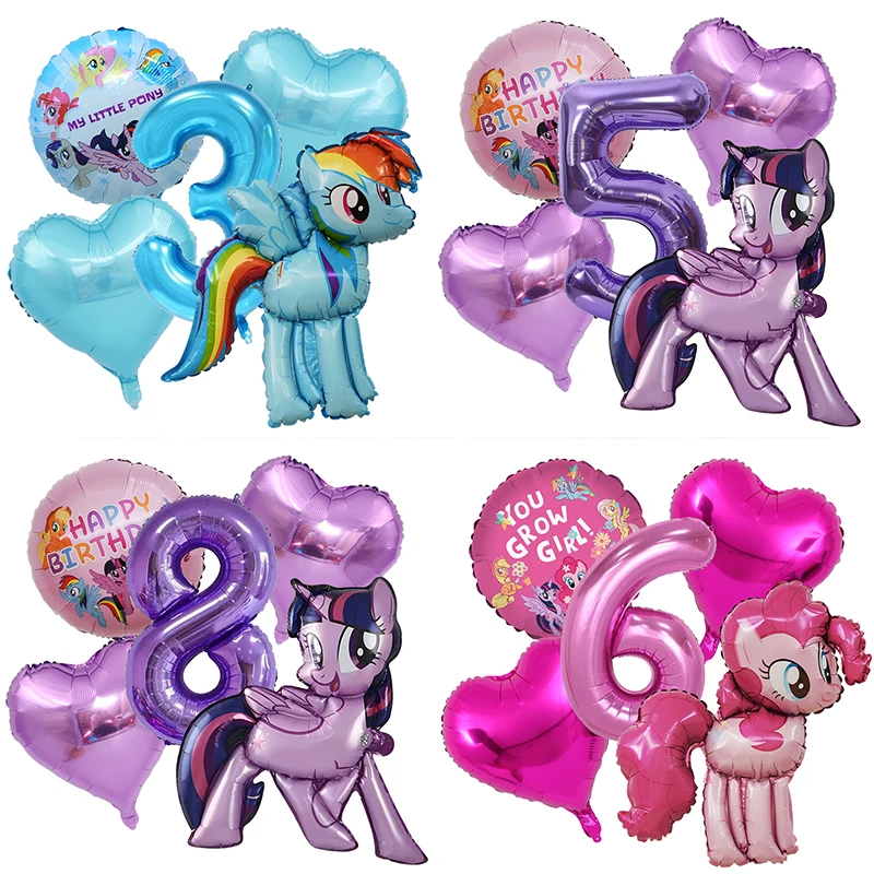 Globos de Cumpleaños con Número de My Little Pony para Niña, Decoración de Globos Redondos con Forma de Corazón de Dibujos Animados, Set de Globos para Fiesta, Recuerdos para Niños