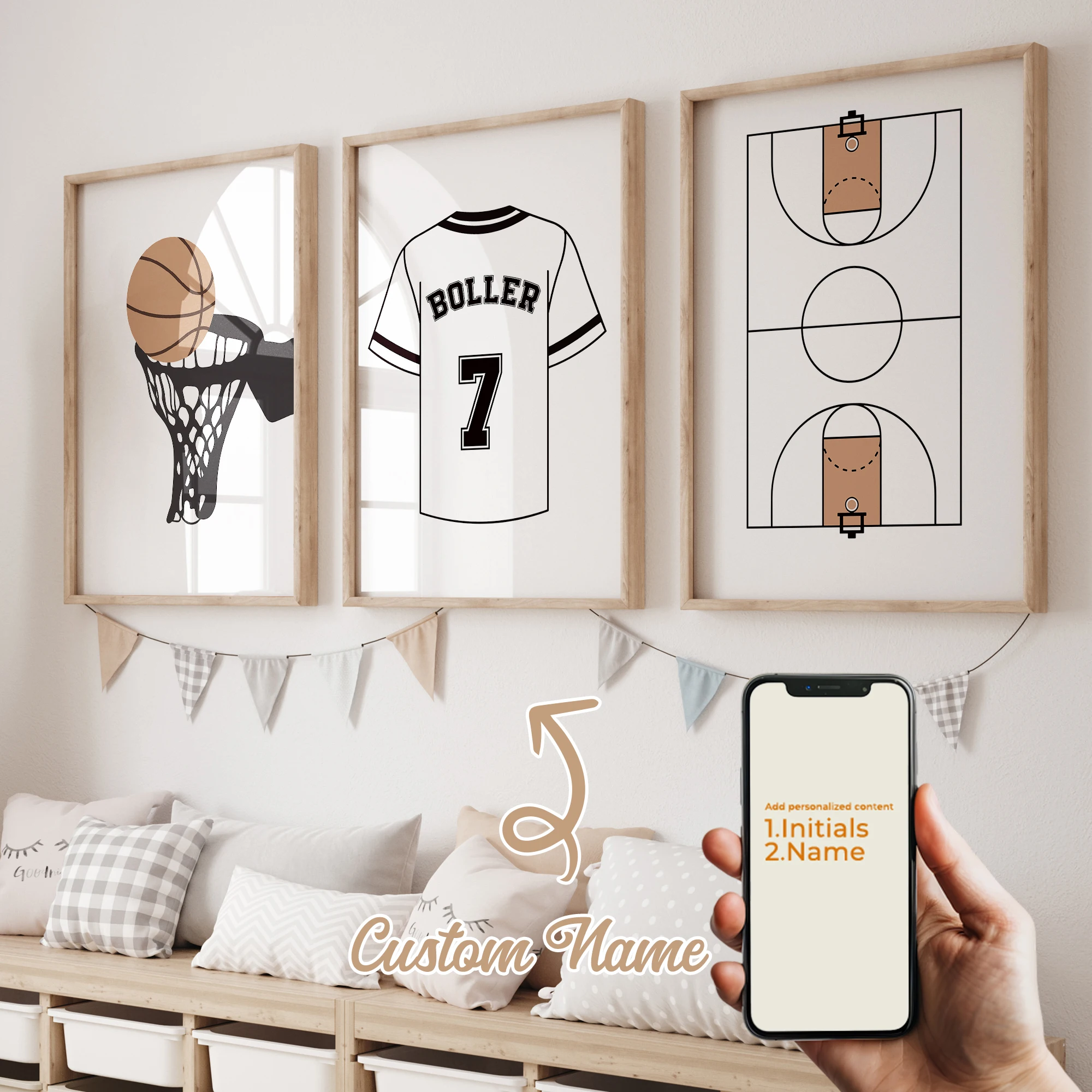3pcs Personalized Custom Name Cartoon Basketball Hoop Wall Art Print Picture Canvas Painting For Living Child Room Home Decor