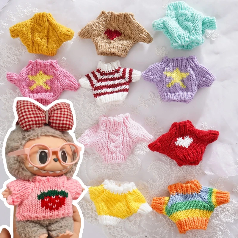 

For 17cm Labubu Doll Clothes Sweaters Knitted Coat Winter Doll Clothes Color Match Fashion Dolls Accessories Cute Decoration