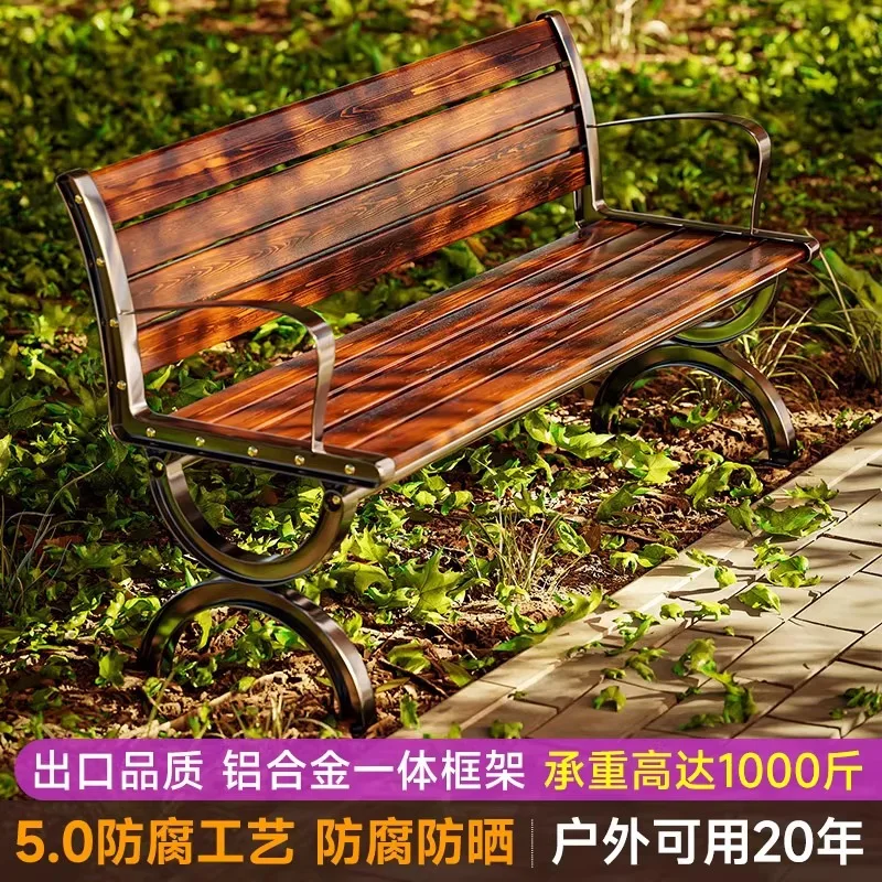 Park Chair Outdoor Bench Antiseptic Wood Outdoor Courtyard Leisure Backrest Chair Open Air Garden Rest Bench