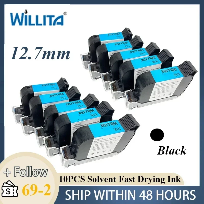 

Картриджи для ручного принтера Willita, 10 шт., совместимые с 2588, быстросохнущие, экосольвентные, черные, высота печати 12,7 мм, SP70