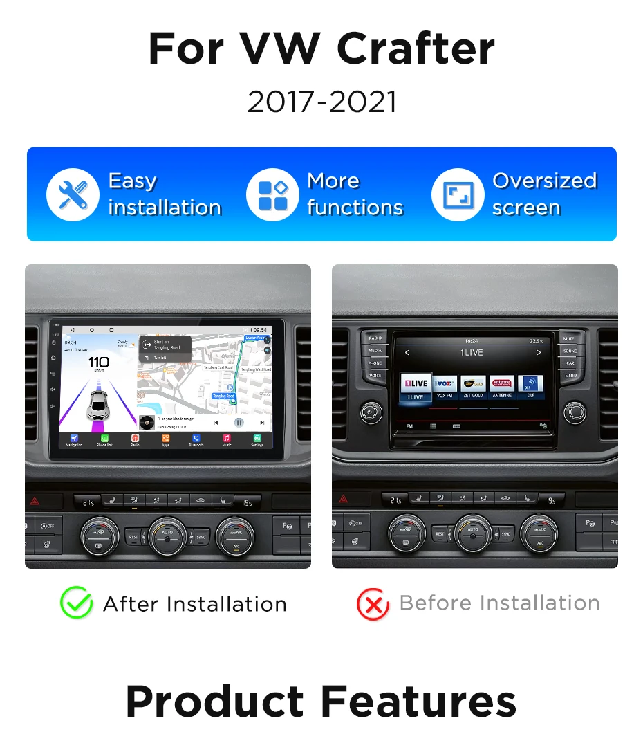 Junsun 8-Core 360 ° Kamera Auto Radio Für VW Volkswagen Crafter Man Tge 2017-2021 Drahtlose CarPlay Android Auto Stereo GPS Nav RDS – Detail 2