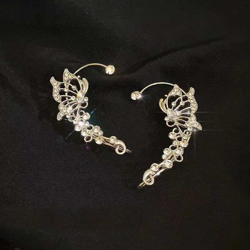 Requintado brilho zircão borboleta brincos moda feminina elfo brincos sem piercing orelha punhos festa jóias presentes do dia dos namorados