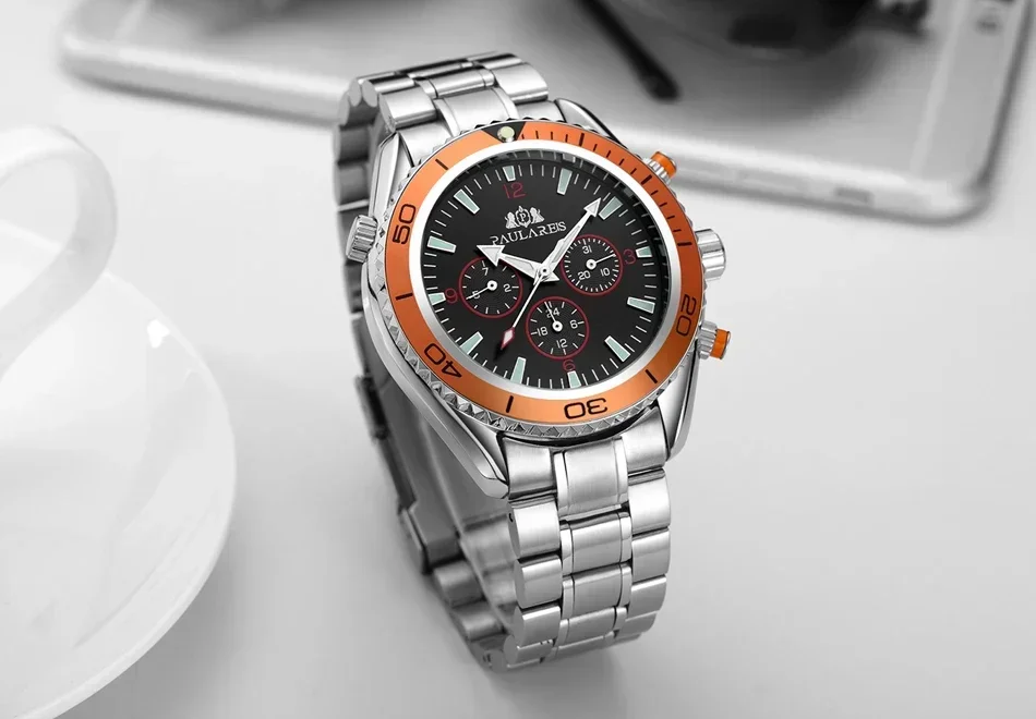 Automatic Watch for Men Mechanical Stainless Steel Strap Orange Blue Black Dial Bezel Classic Reloj Hombre Baratos