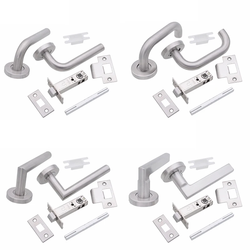 Stainless Steel Fire Door Handles Aisle Passage Door Handle Lock Set with 304 Stainless Steel Lock Tongue Center Distance 60mm