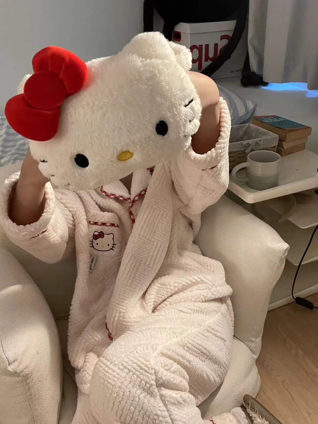 Женский зимний жаккардовый флисовый пижамный комплект Hello Kitty 2025, плюшевая термоуютная одежда для сна и домашняя одежда для дома, мягкая теплая одежда