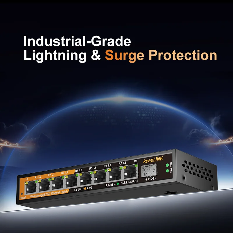 KeepLiNK KP-9000-9XHML-X 9-Port Web-Managed Network Switch | 8 X 2.5Gb RJ45+ 1 X 10Gb SFP+ for Uplink IGMP Snooping