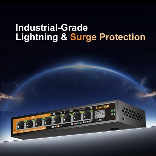 Imagen 2 del producto Switch de Red Gestionado por Web KeepLiNK KP-9000-9XHML-X de 9 Puertos |   8 x 2.5Gb RJ45 + 1 x 10Gb SFP+ para Uplink IGMP Snooping