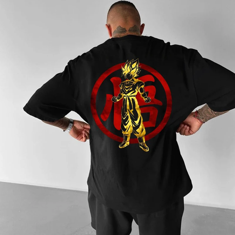 

Dragon Ball Dragon Ball Wukong Animation Printing Heavy Cotton Loose T-Shirt Cartoon Men's and Women's Short Sleeve Top