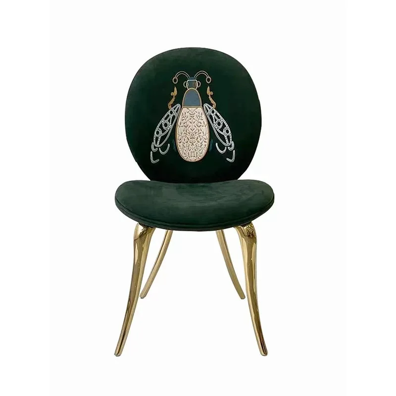 

Italian light luxury pure copper metal dining chair household simple modern living room atmospheric reception leisure