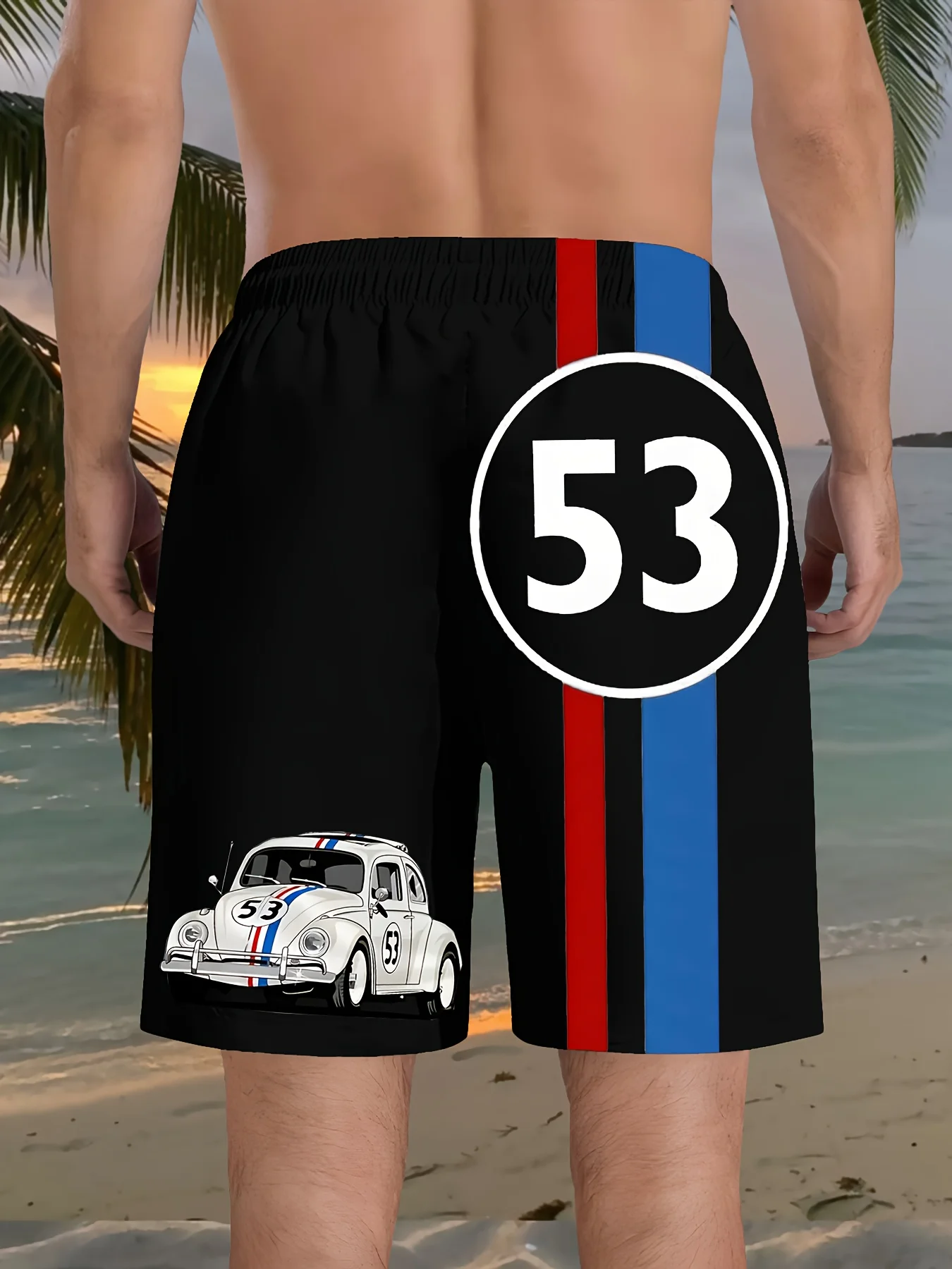 Pantaloncini da spiaggia da uomo nuovi 2025 3D Retro Racing Car No.53 Pantaloncini casual leggeri con grafica per pantaloni corti sportivi da basket estivi