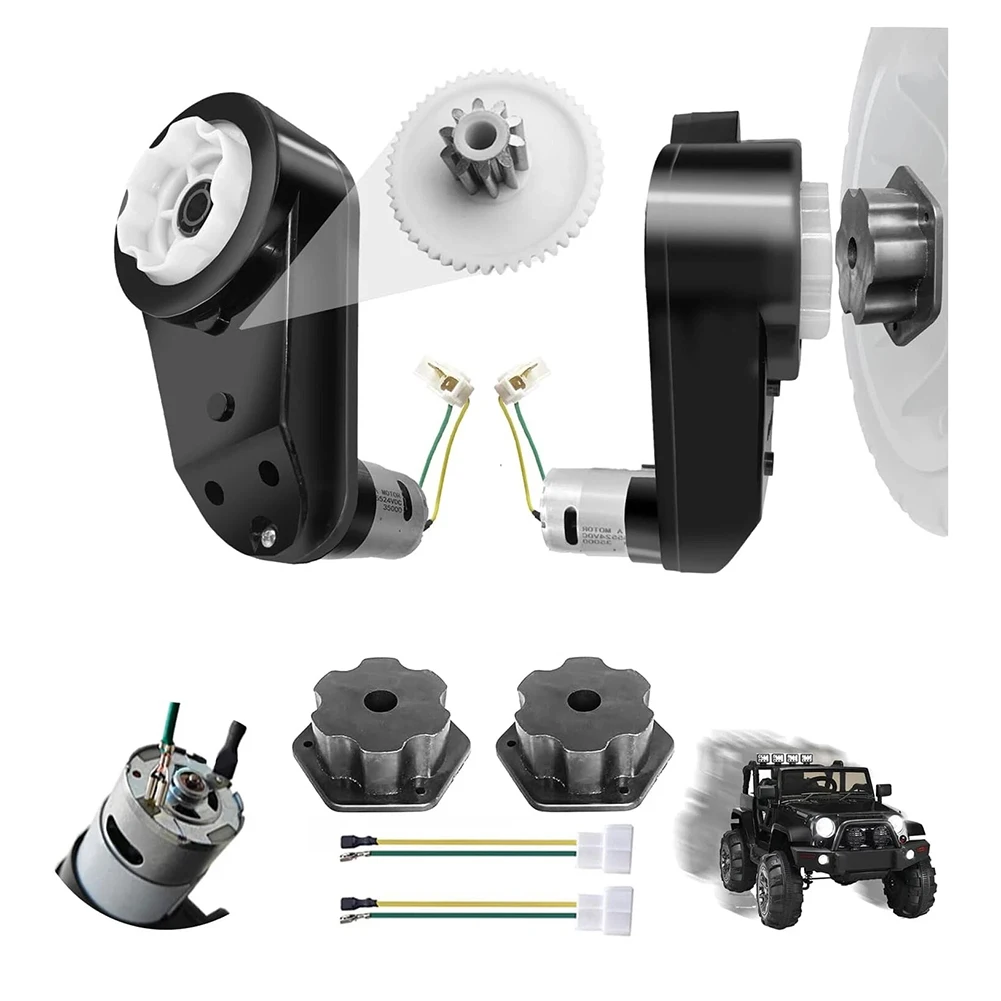 2PCS 24V RS555 35000RPM Gear Motor Kit Children's Electric Vehicle Gearbox High-speed Low-Noise Motor Capable Motor Cables