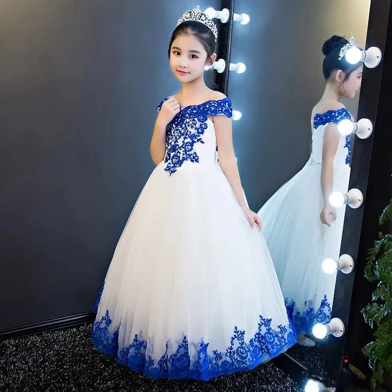 Pizzo Tulle Flower Girl abiti compleanno Off The Shoulder prima comunione Robe De Demoiselle Princess Baby Custom Made