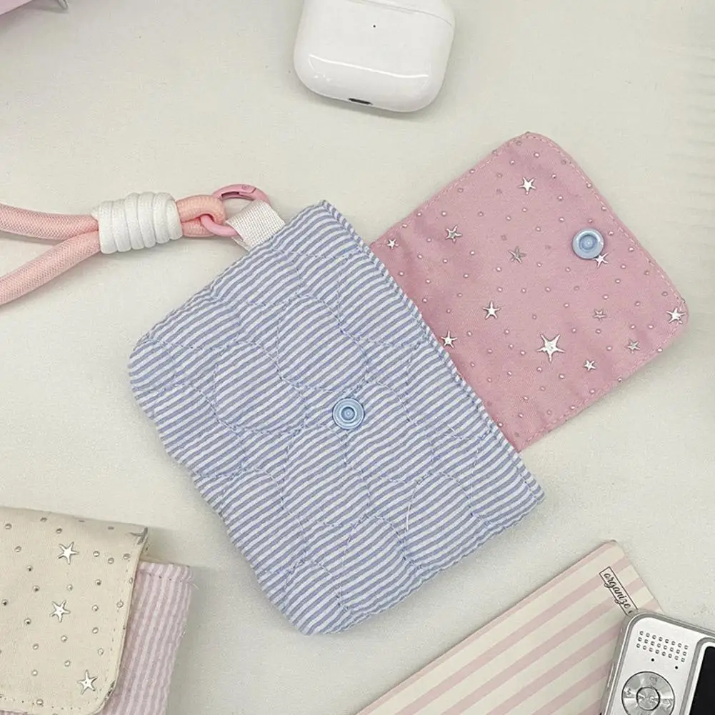 Kawaii Striped Mini Bag for Girls ,Multi-function Wristlet Coin Purse,Menstrual Pad/ Card/Earphone Storage Bag Portable Pouch view 4