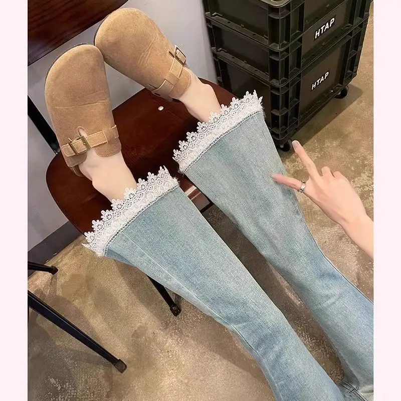 

Женские брюки Джинсы для женщин с высокой талией Палаццо Широкие драпированные брюки Женские джинсовые модные элегантные шикарные модные современные высокие брюки