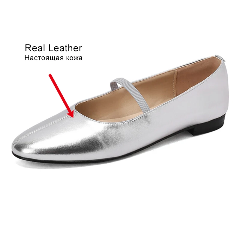 JOZHAMTA Size 34-43 Women Ballet Flats Shoes Real Leather Buckle Strap Casual Loafers Low Heels Luxury Mary Janes Office Lady