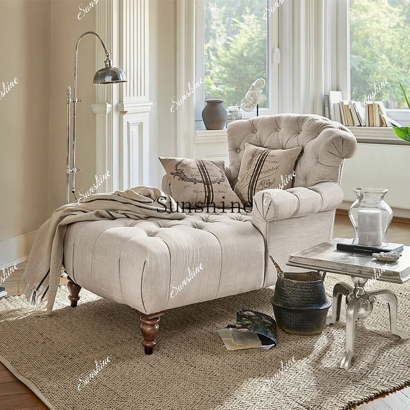 

American retro fabric pull button concubine chair living room solid wood lazy couch FT