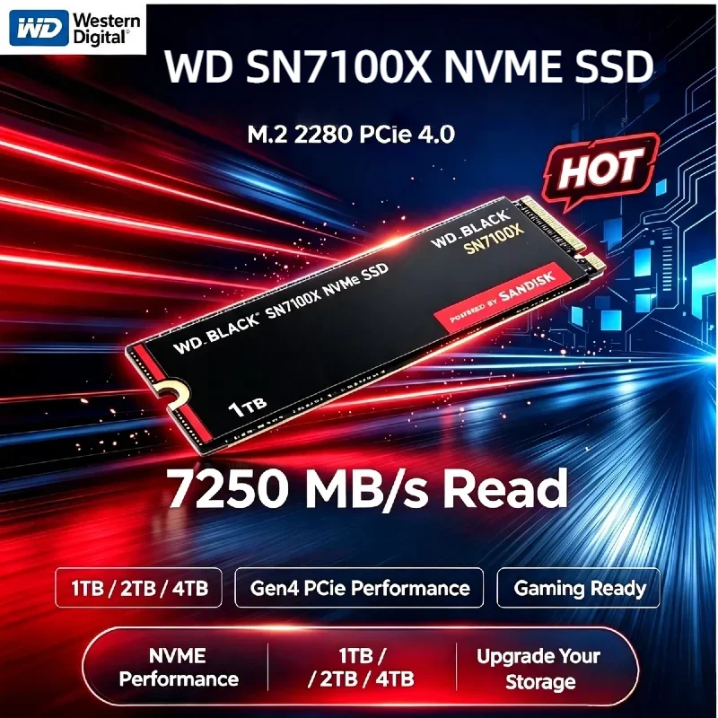 M.2 2280 WD SN7100X PCIe Gen4 NVMe SSD 1TB 2TB Western Digital Internal SSD Hard Drive Up To 7250 MB/s For Gaming PC Laptop