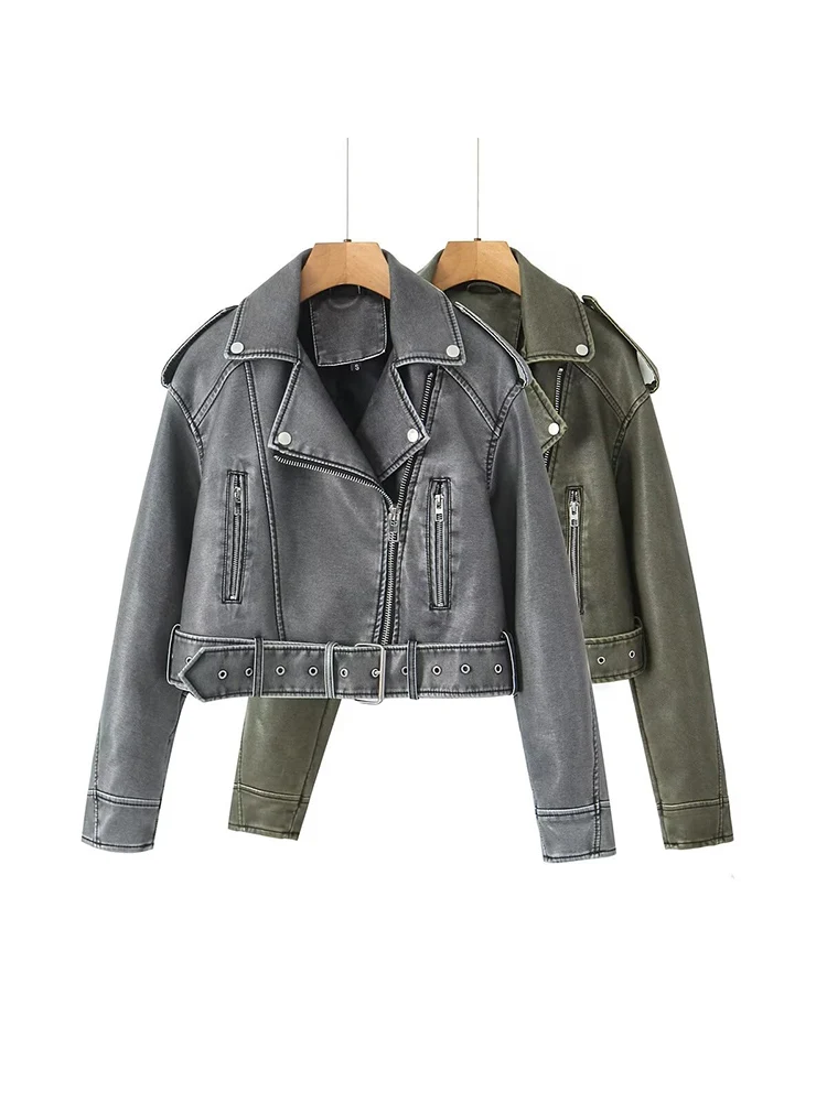 2024 autumn Korean retro fashion versatile lapel short motorcycle jacket women's loose slim jacket tops