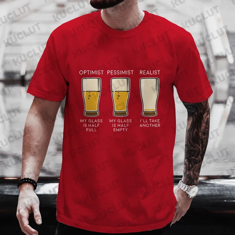 Beer Drinker Optimist Realist Shirt Harajuku T Shirt Funny Men Clothing Graphic T Shirt Mens Clothes Unisex Shirts Chemise Homme