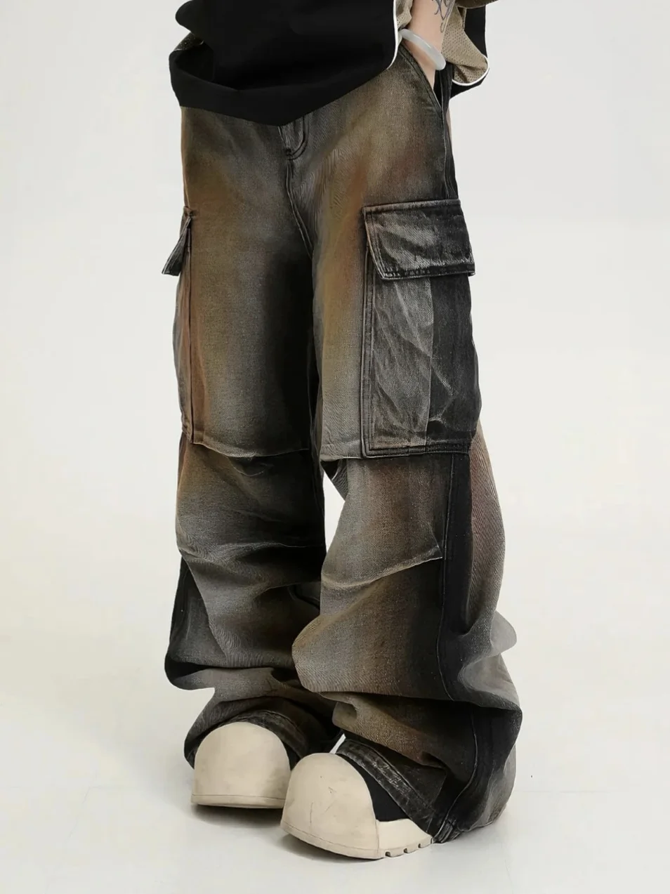 

Ретро-джинсы в американском стиле с эффектом потертости, широкие, повседневные, длинные брюки, мужские модные уличные джинсы в стиле хип-хоп, свободного кроя