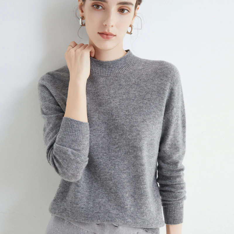 Suéter de Cachemira de lana merina para mujer, suéter de punto de cuello alto, jerséis de manga larga, ropa cálida, Tops de otoño e invierno, 100%