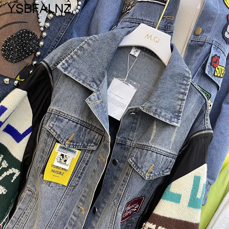 Imagem -04 - Jaqueta Jeans de Manga Comprida Feminina Lapela Letras Bordadas Costura Solta Marca da Moda Moda Primavera Novo 2023