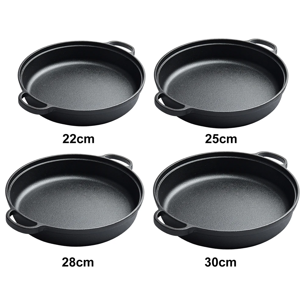 8.7/9.8/11/11.8 Inch Cast Iron Pre-Seasoned Skillet with Double Handles Frying Pan for Bread Baking Outdoor Cooking Camping